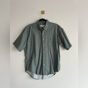 Vintage Men’s Short Sleeve Button-Up Shirt Green 100% Cotton | Size L 90s